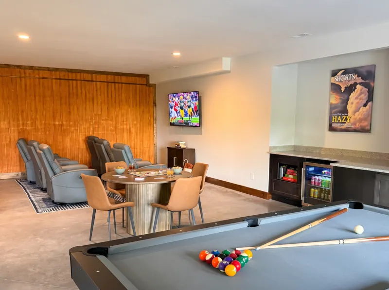 Lower level game room with pool table